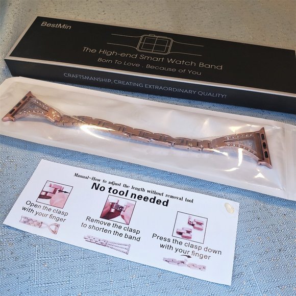 NEW Bracelets compatible Apple Watch in rose gold stainless steel with crystals - Picture 2 of 11